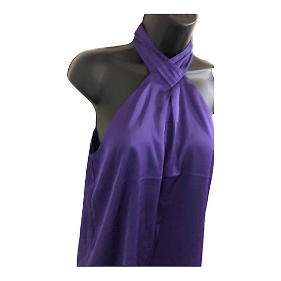 Nine West purple satin effect pleated neck twist front halter blouse size XS new - Picture 9 of 12